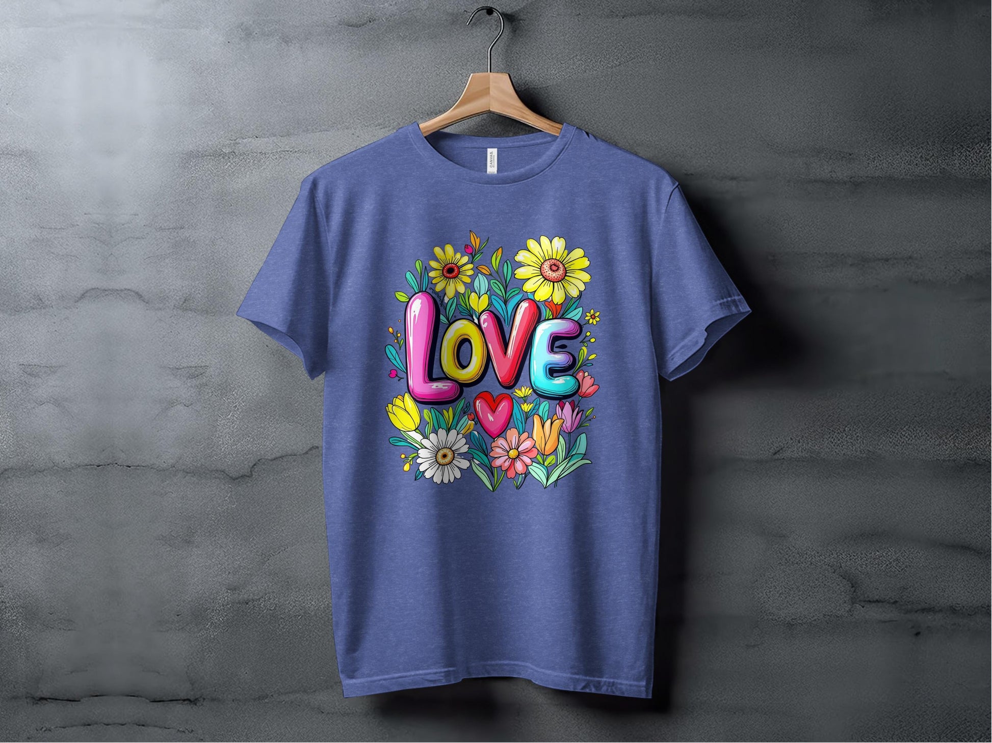 Floral Love T-Shirt, Flower T-Shirt, Trendy T-Shirt, Gift T-Shirt, Valentine T-Shirt, Colorful T-Shirt, T-Shirt for Her, Graphic Tee XS / Heather True Royal