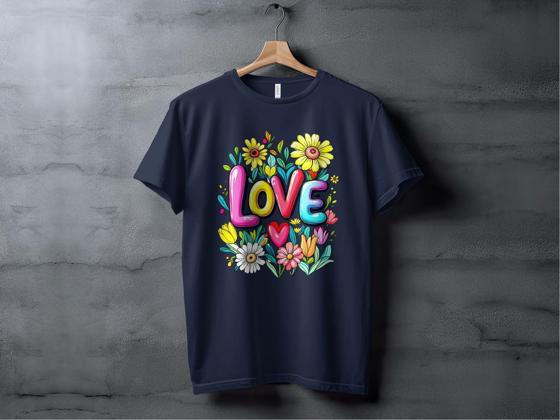 Floral Love T-Shirt, Flower T-Shirt, Trendy T-Shirt, Gift T-Shirt, Valentine T-Shirt, Colorful T-Shirt, T-Shirt for Her, Graphic Tee XS / Navy