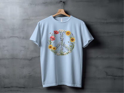 Floral Peace Sign Tee XS / Baby Blue
