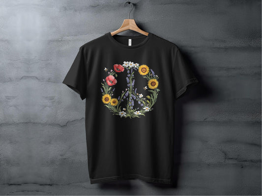 Floral Peace Sign Tee XS / Black
