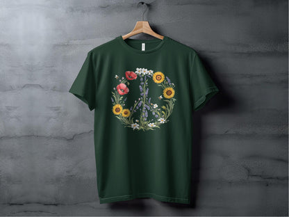 Floral Peace Sign Tee XS / Forest