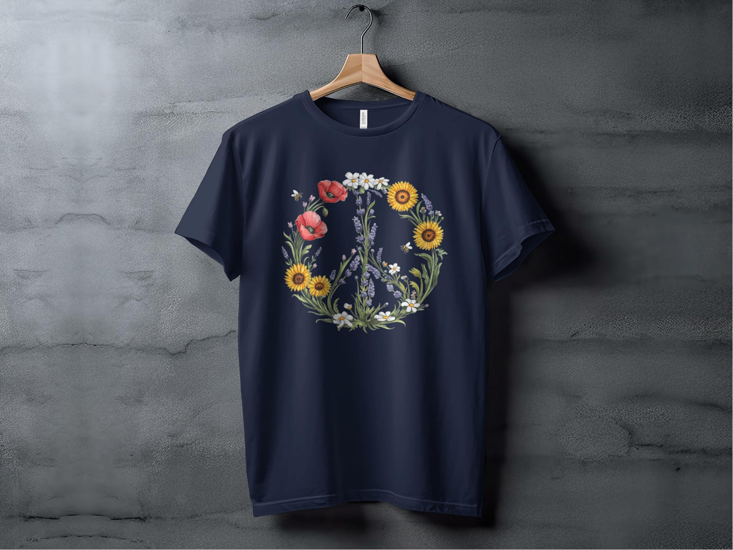 Floral Peace Sign Tee XS / Navy