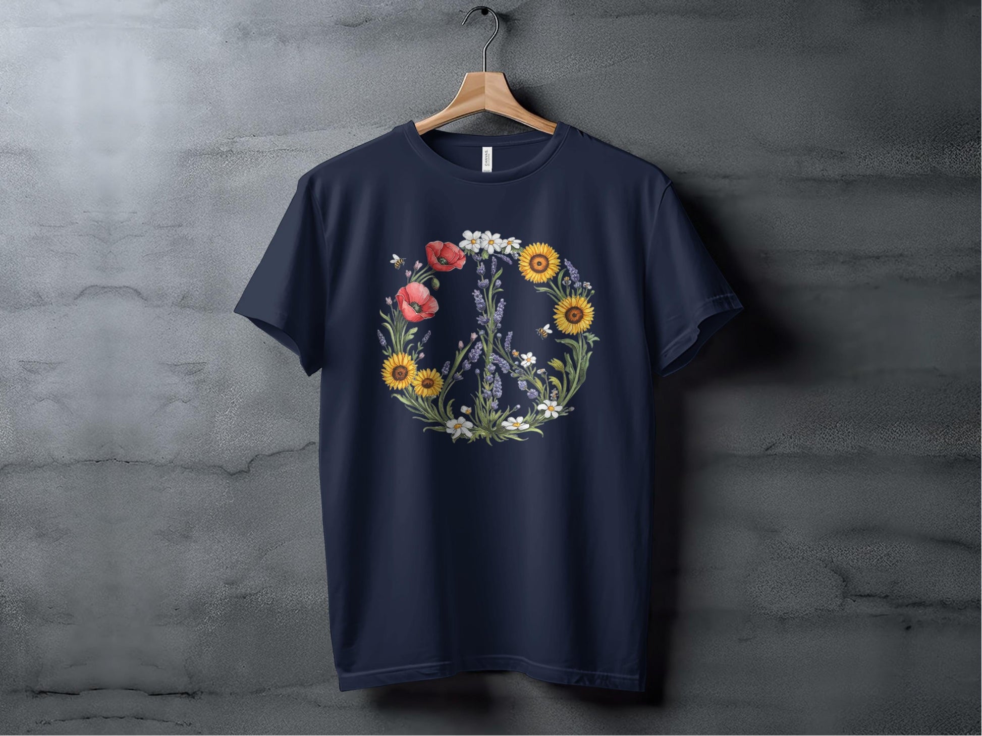 Floral Peace Sign Tee XS / Navy