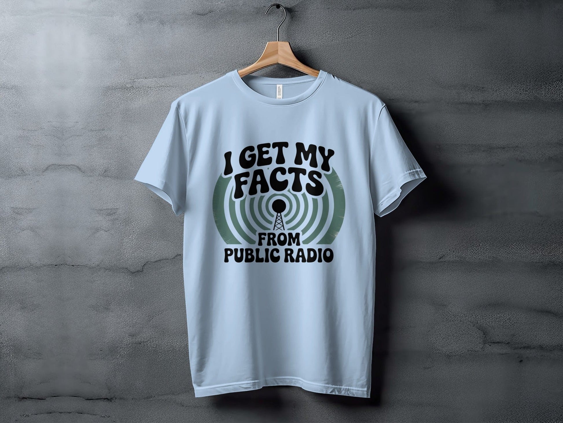 I Get My Facts From Public Radio Tee XS / Baby Blue