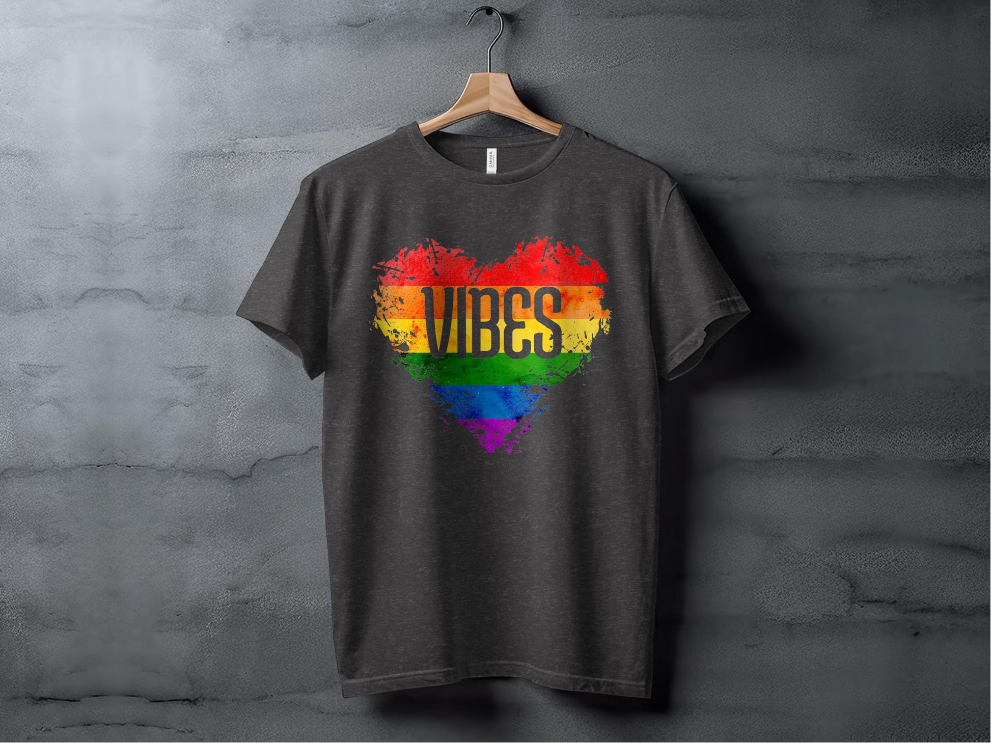 Rainbow Heart Vibes Design Graphic Print Pride T-Shirt Sweatshirt Hoodie XS / Dark Grey Heather