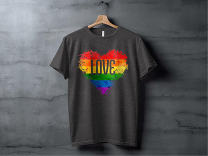 Rainbow Heart With Love White Letters Design T-Shirt Sweatshirt Hoodie XS / Dark Grey Heather