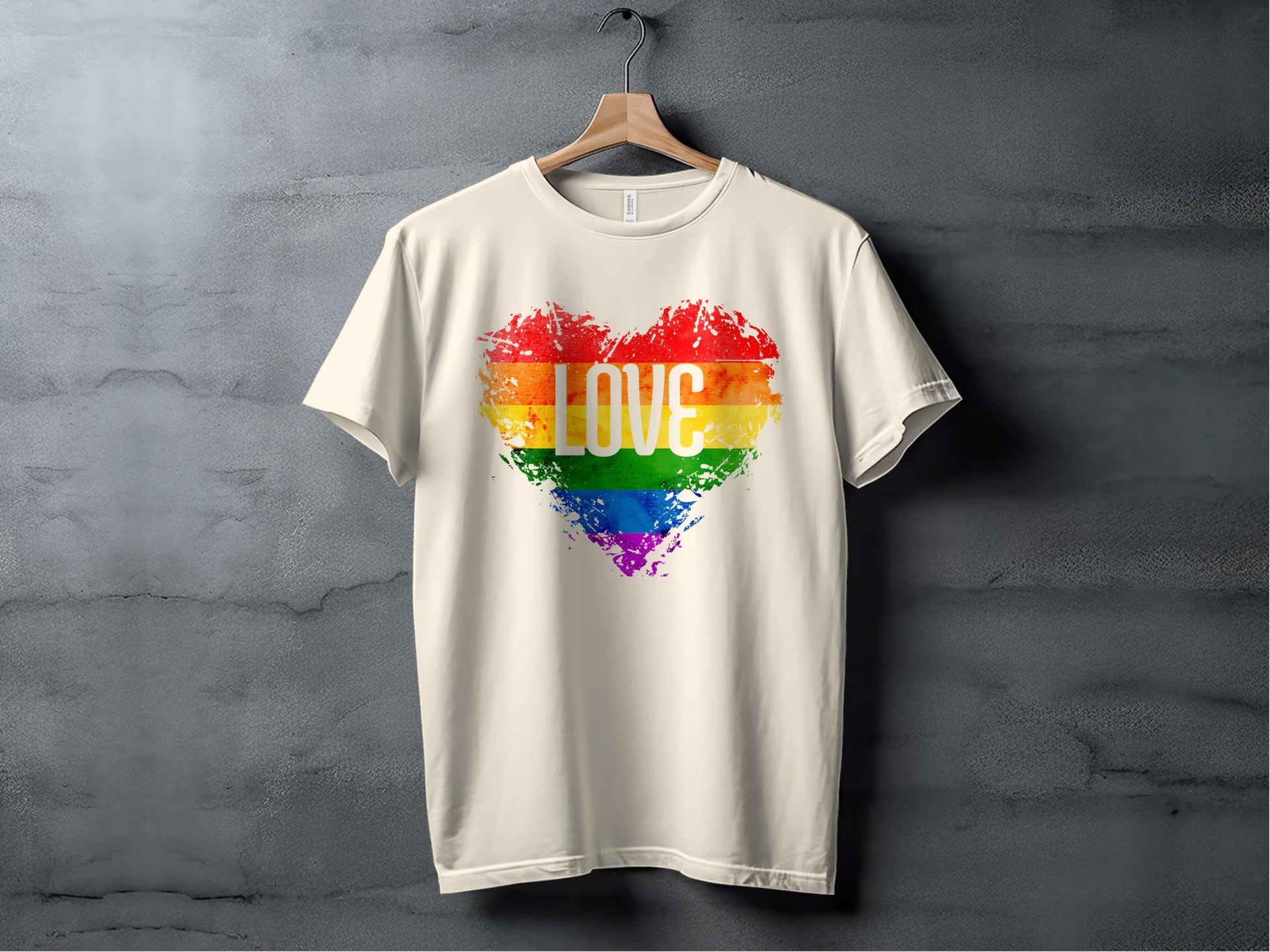 Rainbow Heart With Love White Letters Design T-Shirt Sweatshirt Hoodie XS / Natural