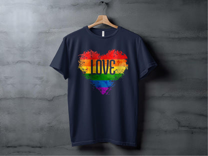 Rainbow Heart With Love White Letters Design T-Shirt Sweatshirt Hoodie XS / Navy