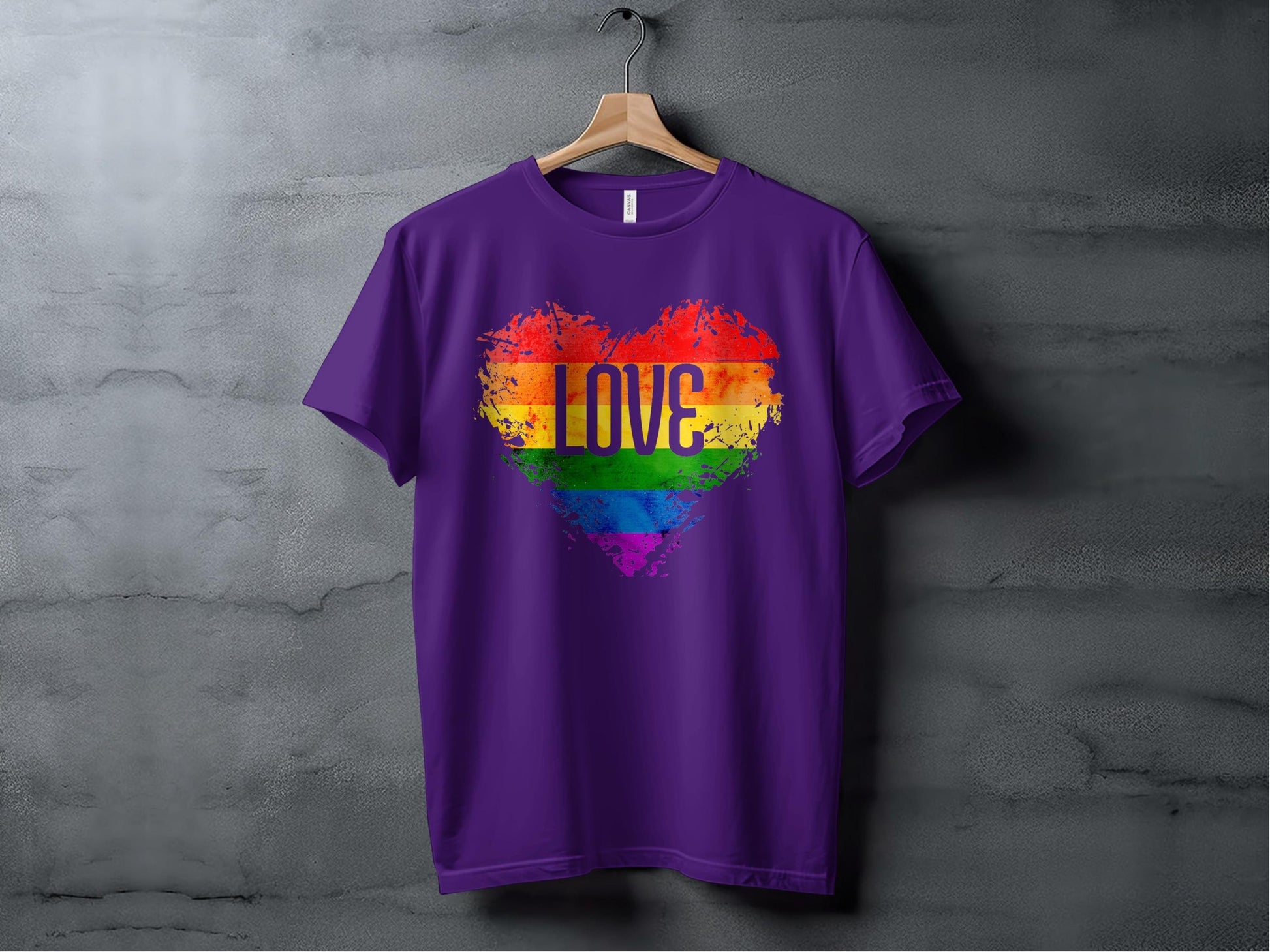 Rainbow Heart With Love White Letters Design T-Shirt Sweatshirt Hoodie XS / Team Purple