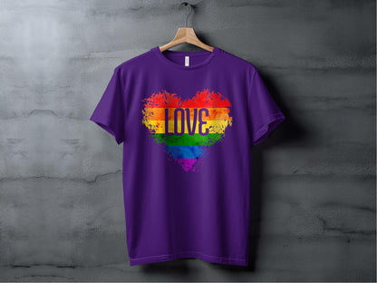 Rainbow Heart With Love White Letters Design T-Shirt Sweatshirt Hoodie XS / Team Purple