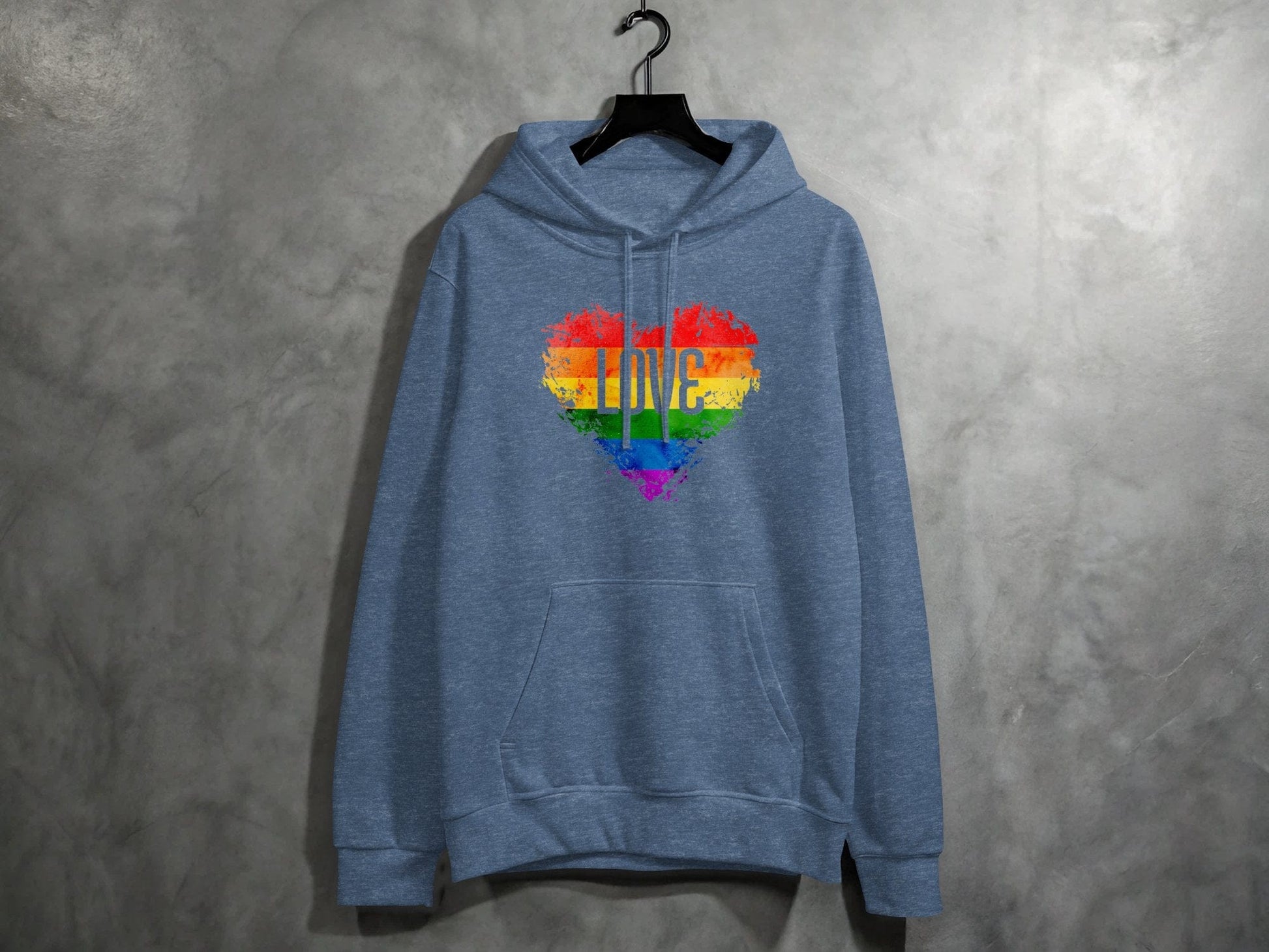 Rainbow Love Heart Hoodie S / Heather Sport Dark Navy