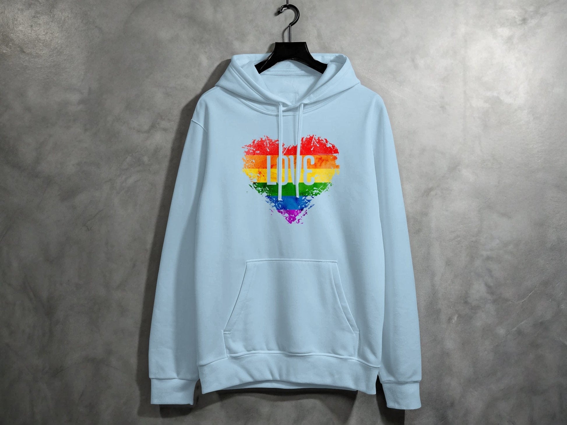 Rainbow Love Heart Hoodie S / Light Blue