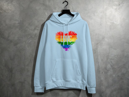 Rainbow Love Heart Hoodie S / Light Blue