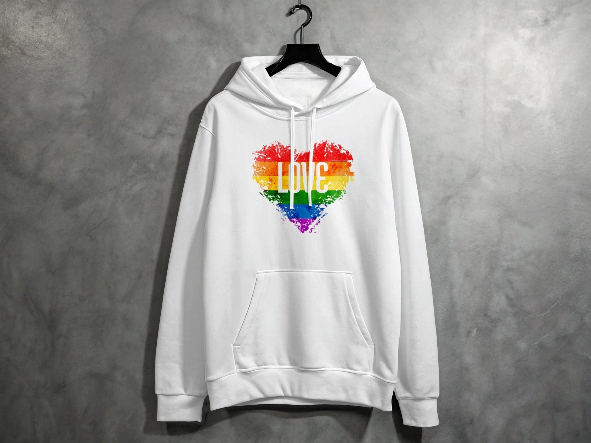 Rainbow Love Heart Hoodie S / White