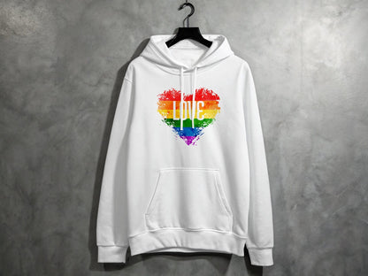 Rainbow Love Heart Hoodie S / White