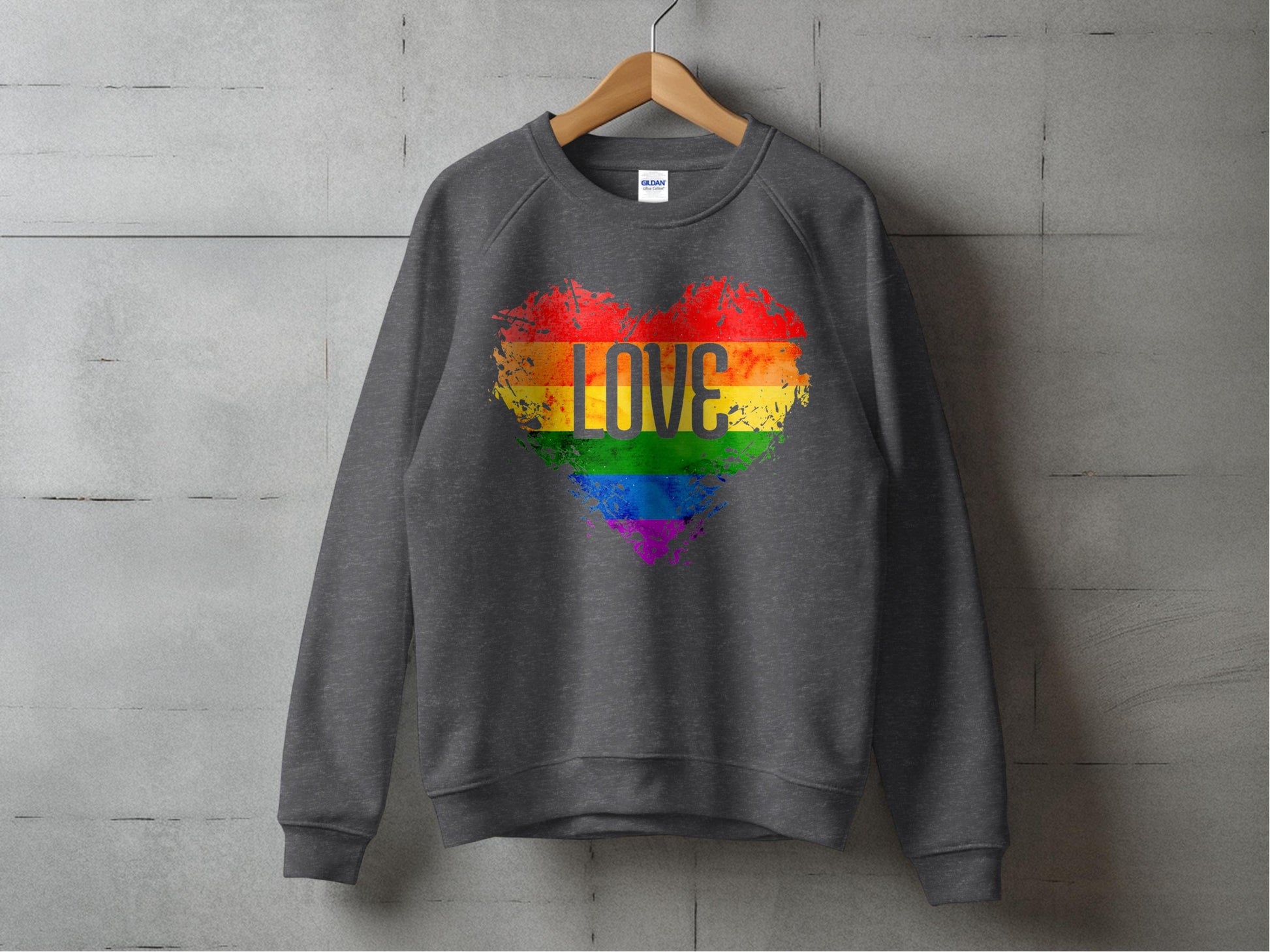 Rainbow Love Heart Sweatshirt S / Dark Heather
