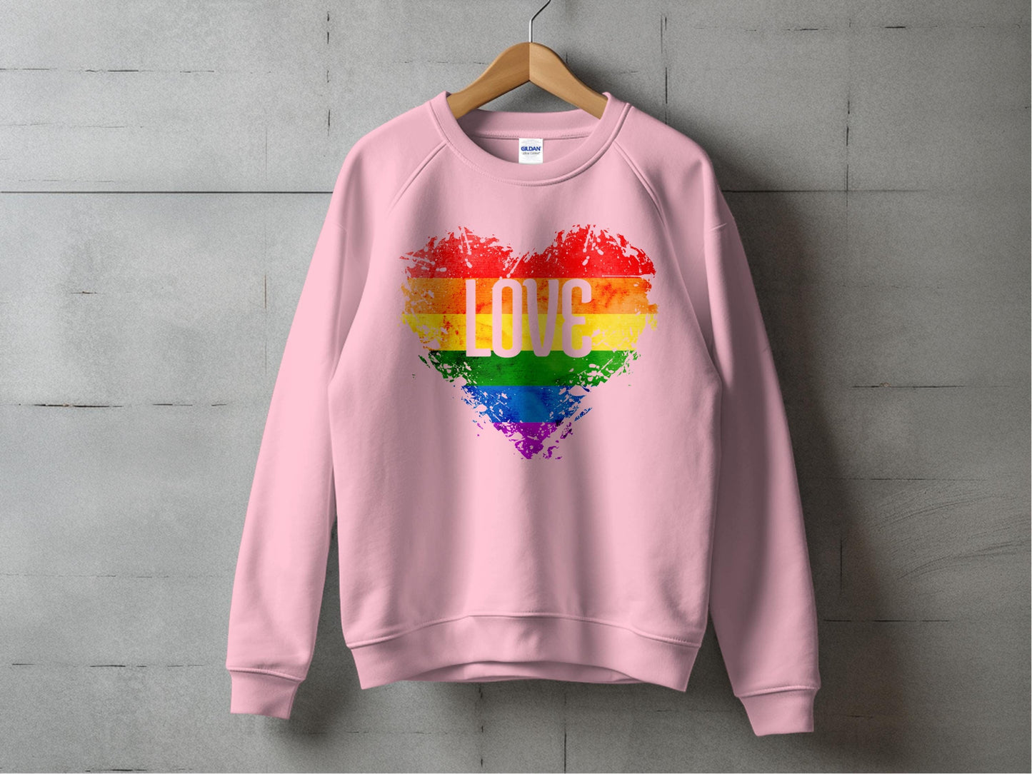 Rainbow Love Heart Sweatshirt S / Light Pink