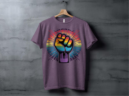 Rainbow Pride Fist Tee XS / Heather Team Purple