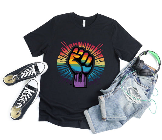 Rainbow Pride Fist Tee XS / Solid Black Blend