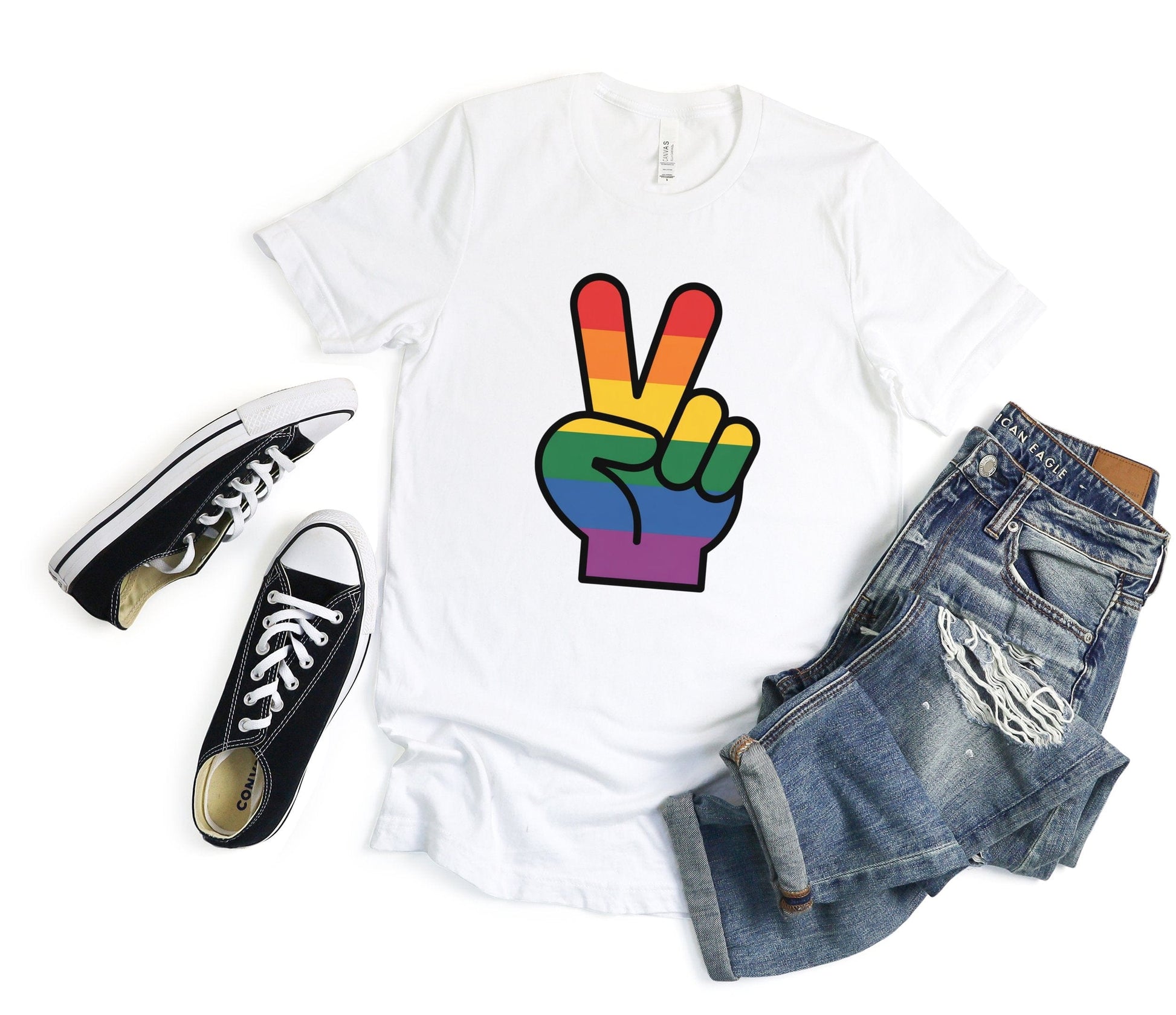 Rainbow Pride Peace Sign Symbol Graphic Design for LGBTQ T-Shirt Sweatshirt Hoodie