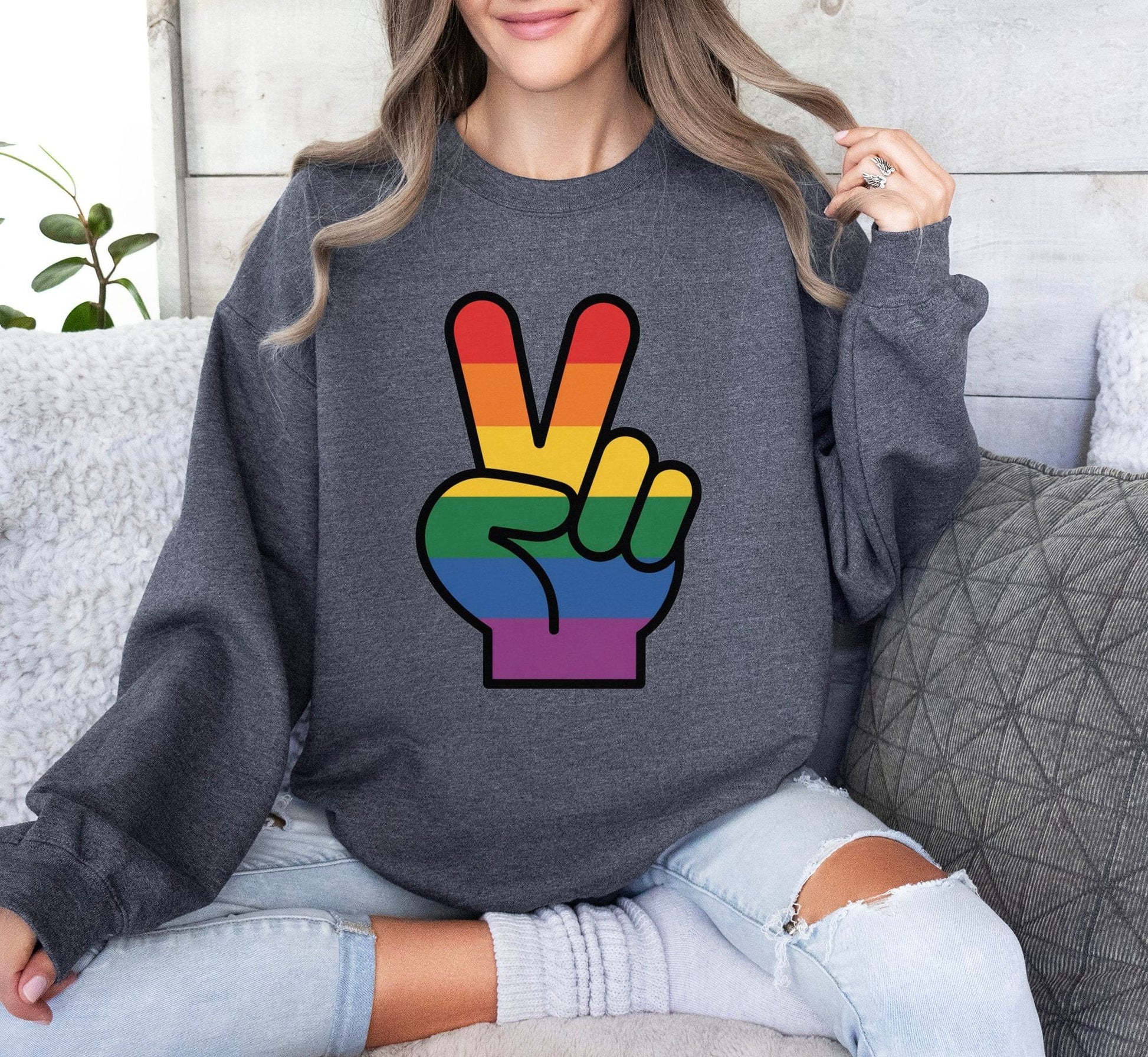 Rainbow Pride Peace Sign Symbol Graphic Design for LGBTQ T-Shirt Sweatshirt Hoodie