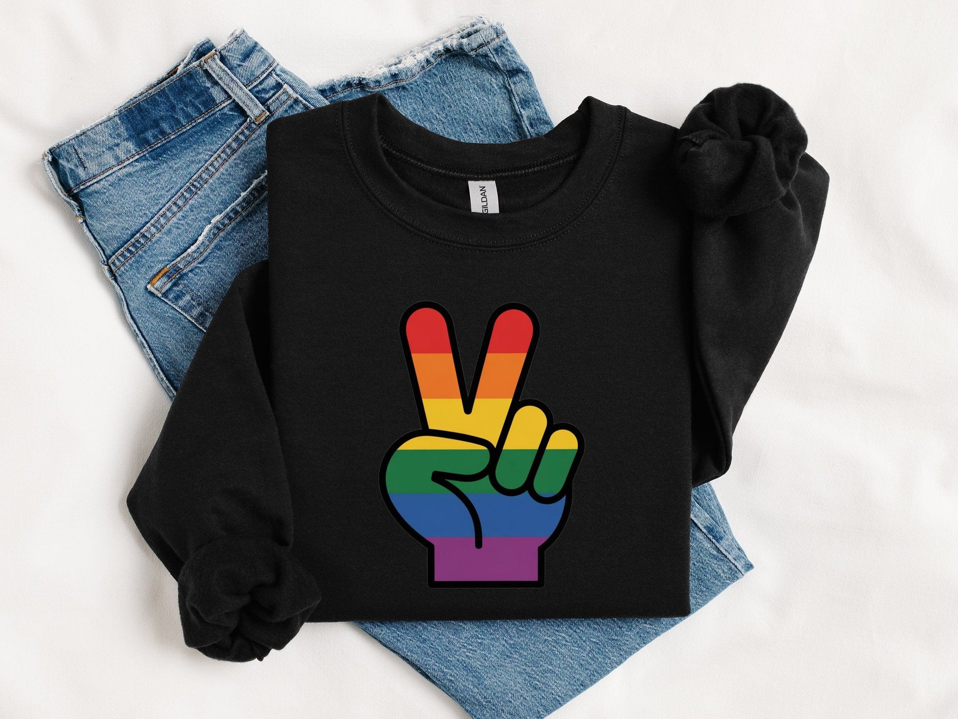 Rainbow Pride Peace Sign Symbol Graphic Design for LGBTQ T-Shirt Sweatshirt Hoodie