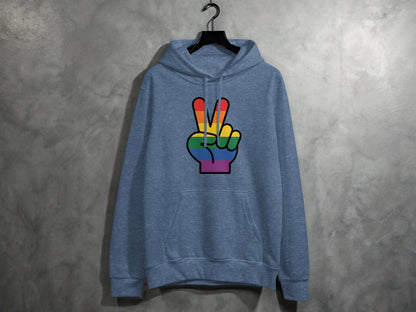 Rainbow Pride Peace Sign Symbol Graphic Design for LGBTQ T-Shirt Sweatshirt Hoodie S / Heather Sport Dark Navy