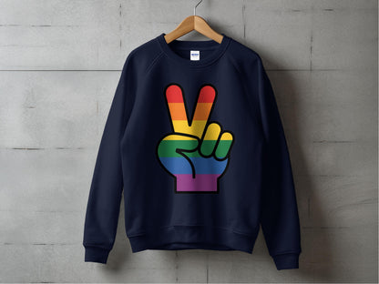 Rainbow Pride Peace Sign Symbol Graphic Design for LGBTQ T-Shirt Sweatshirt Hoodie S / Navy