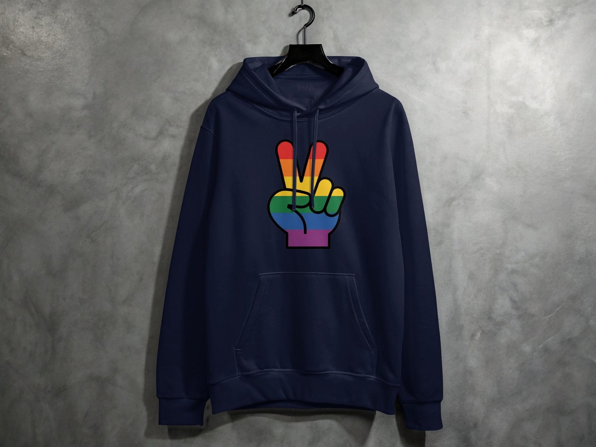 Rainbow Pride Peace Sign Symbol Graphic Design for LGBTQ T-Shirt Sweatshirt Hoodie S / Navy