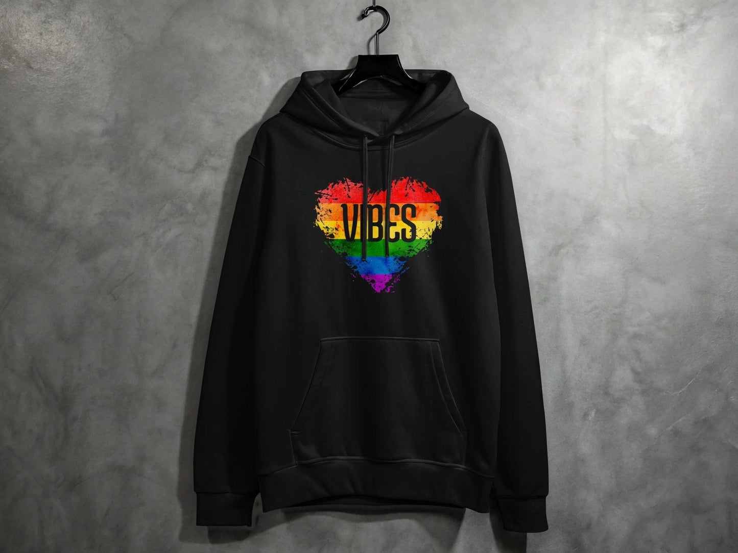 Rainbow Vibes Heart Hoodie S / Black
