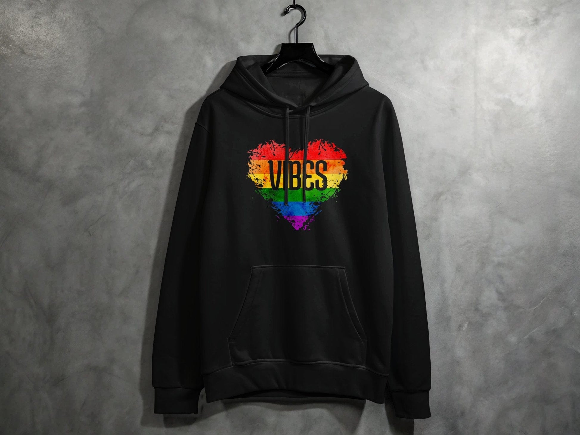 Rainbow Vibes Heart Hoodie S / Black