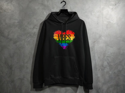 Rainbow Vibes Heart Hoodie S / Black