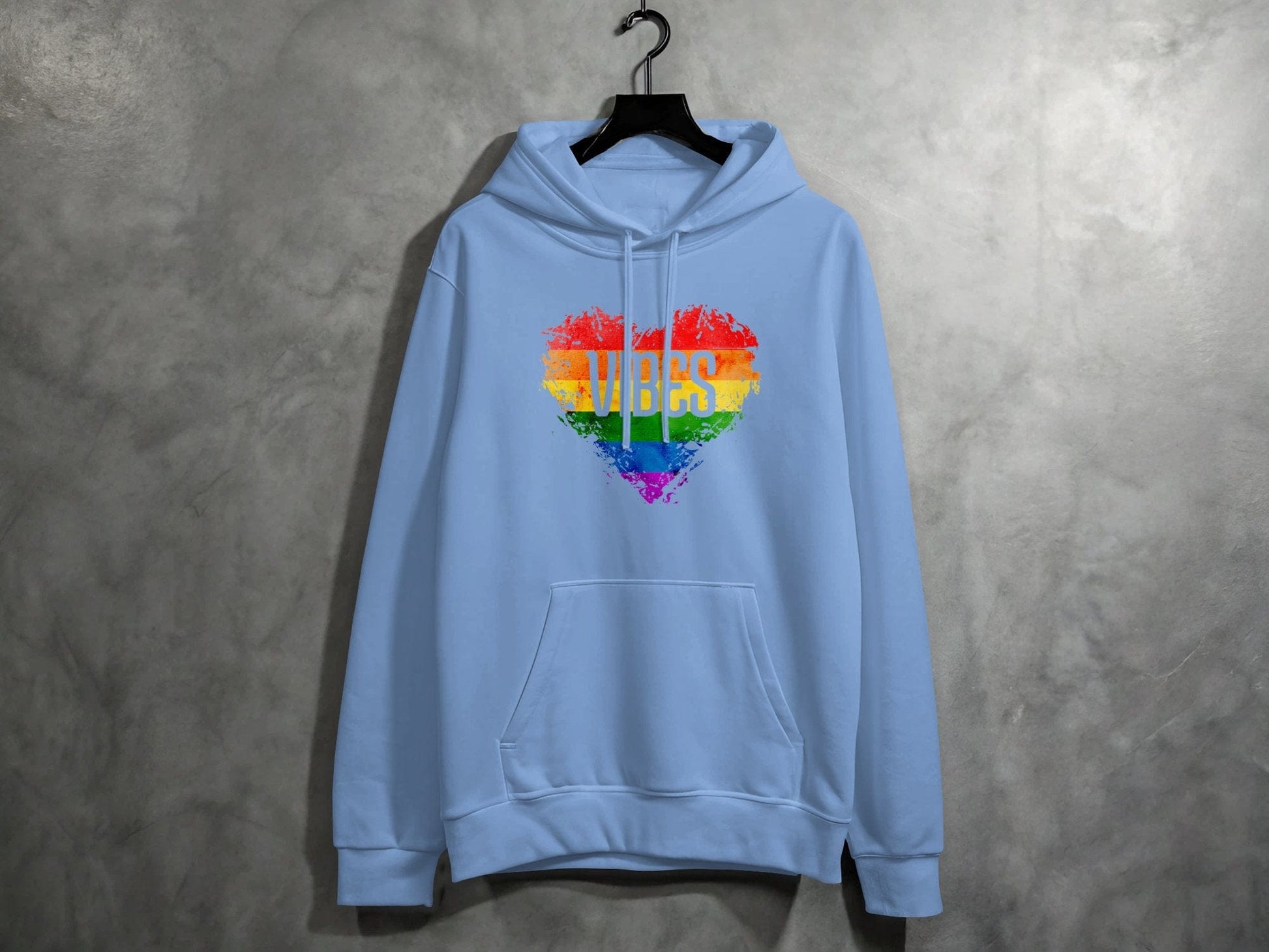 Rainbow Vibes Heart Hoodie S / Carolina Blue