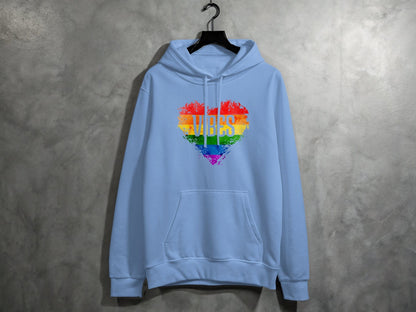 Rainbow Vibes Heart Hoodie S / Carolina Blue