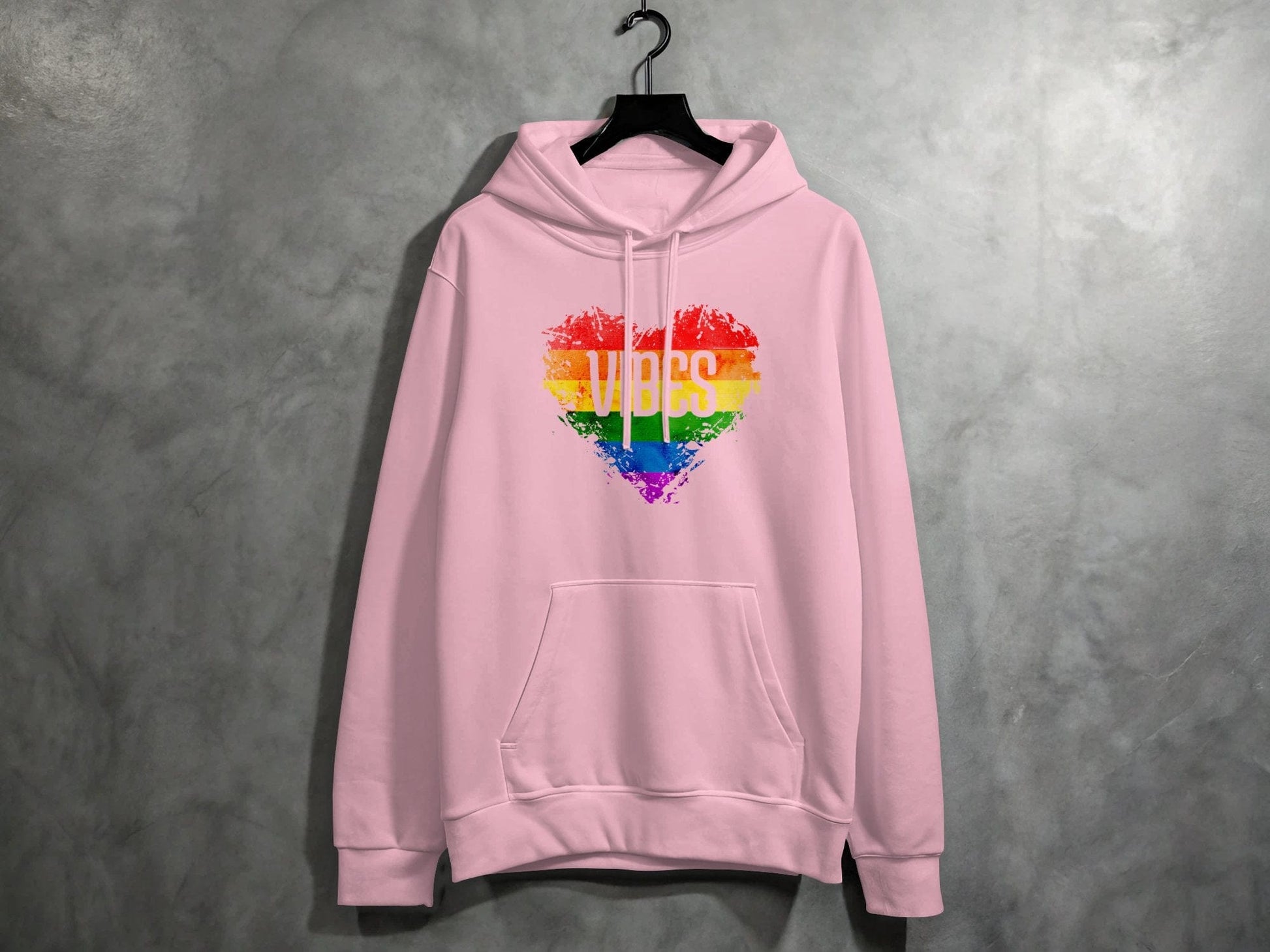 Rainbow Vibes Heart Hoodie S / Light Pink