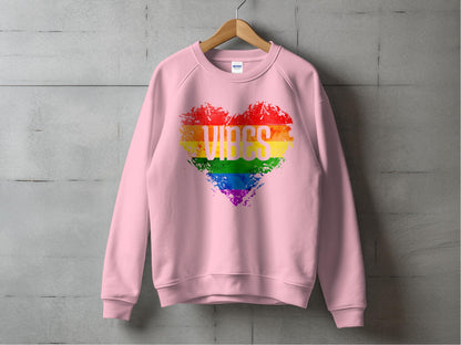 Rainbow Vibes Heart Sweatshirt S / Light Pink