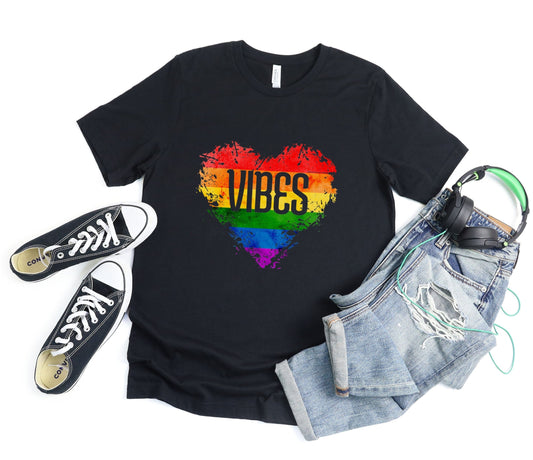Rainbow Vibes Heart Tee XS / Black