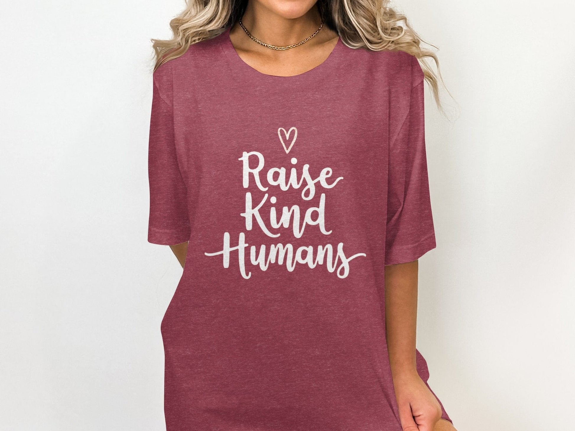 Raise Kind Humans Tee XS / Heather Raspberry