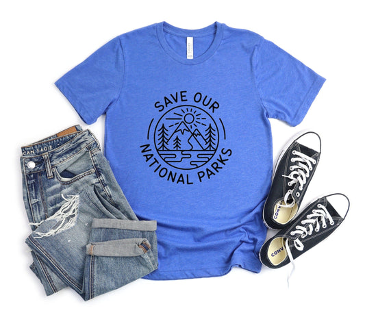 Save Our National Parks Line Art Tee XS / Heather True Royal