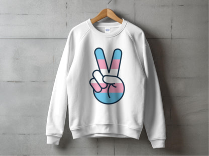 Transgender Pride Peace Sign Sweatshirt S / White