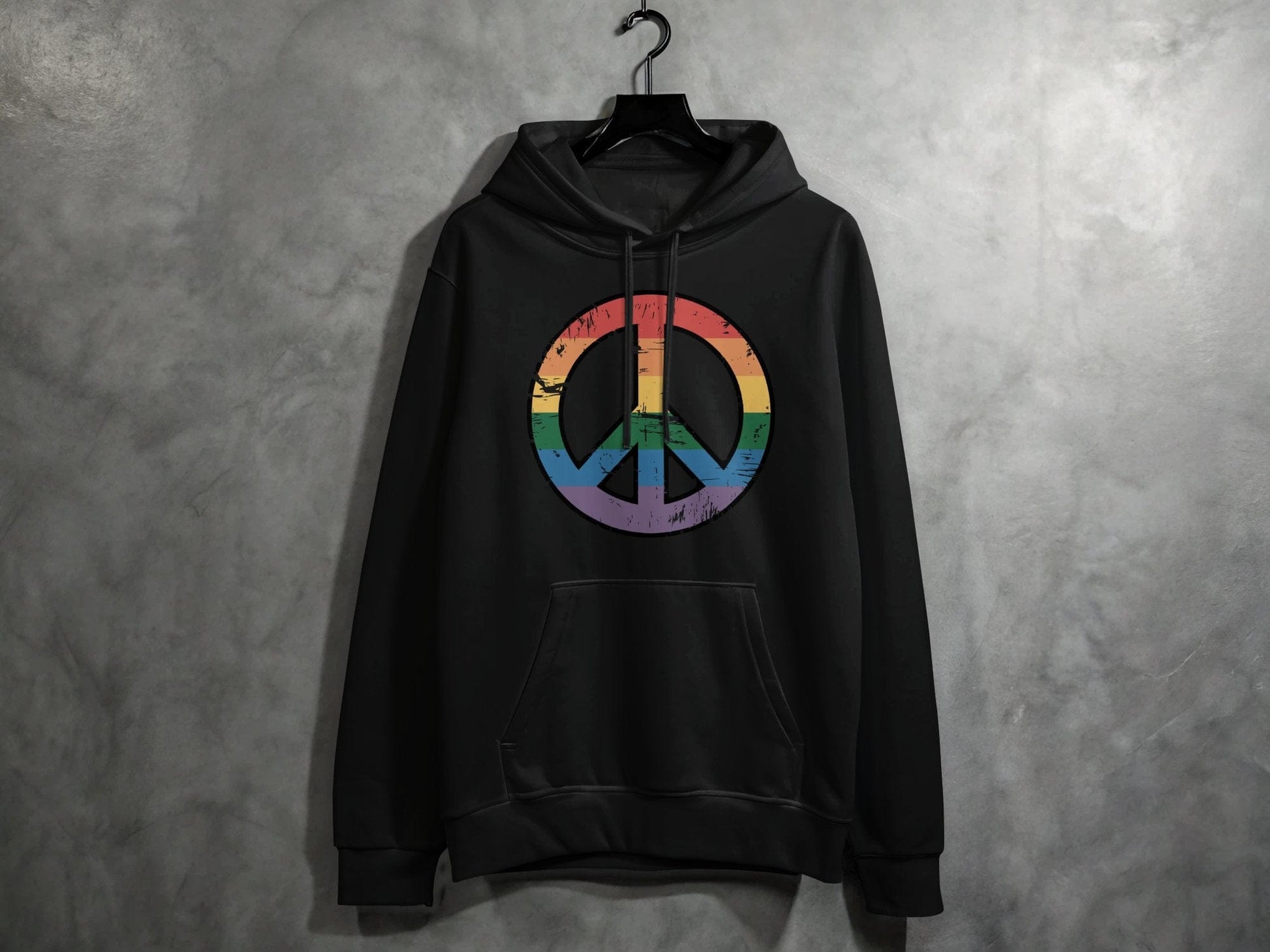 Vintage Rainbow Peace Symbol Hoodie S / Black