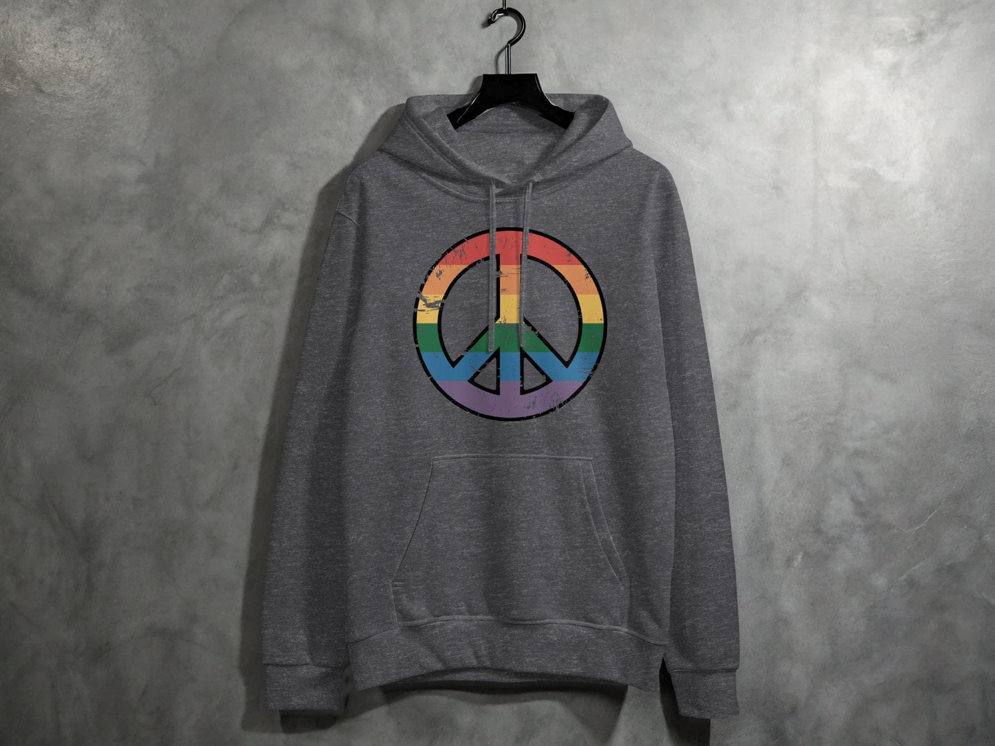 Vintage Rainbow Peace Symbol Hoodie S / Dark Heather