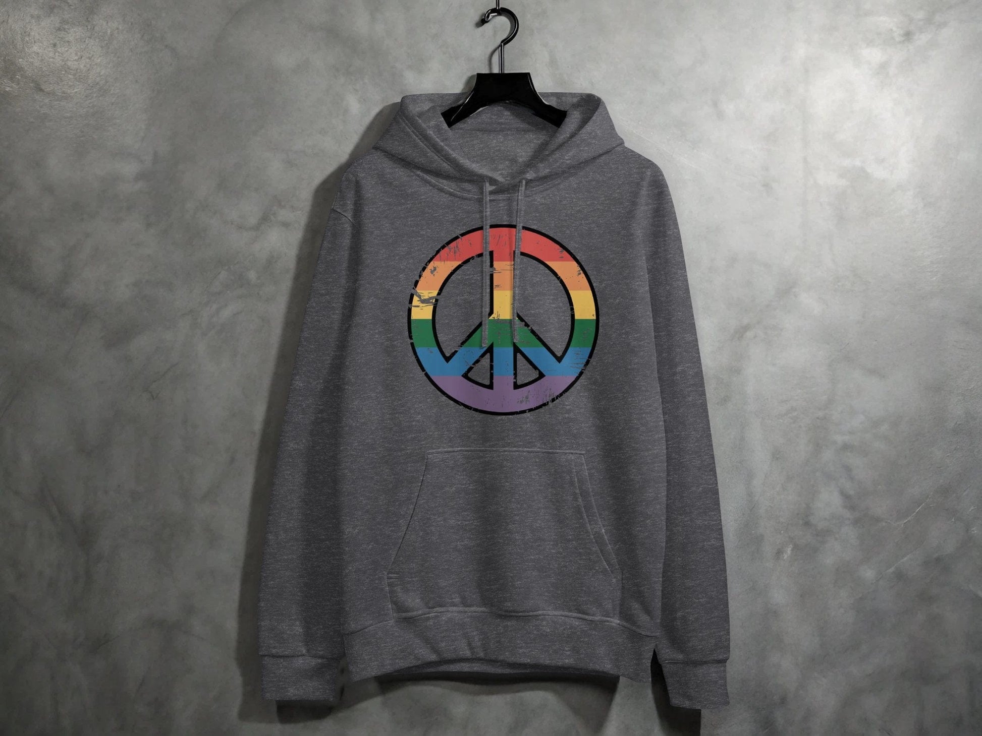 Vintage Rainbow Peace Symbol Hoodie S / Dark Heather