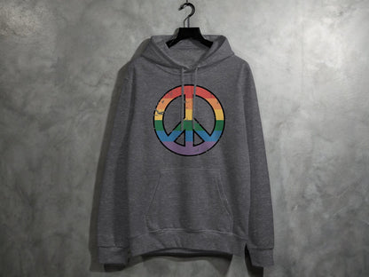 Vintage Rainbow Peace Symbol Hoodie S / Dark Heather