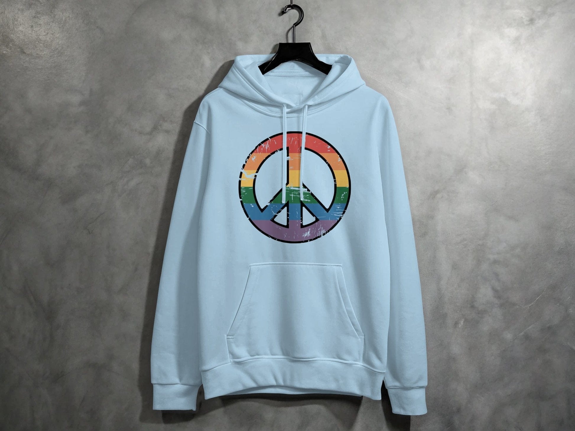Vintage Rainbow Peace Symbol Hoodie S / Light Blue
