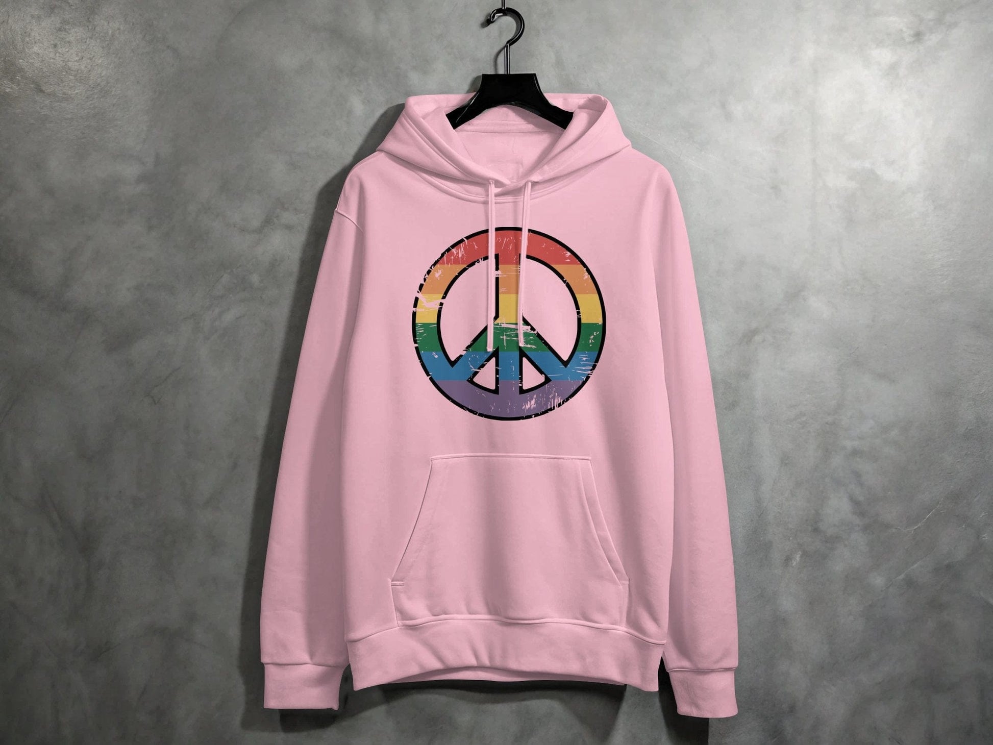 Vintage Rainbow Peace Symbol Hoodie S / Light Pink