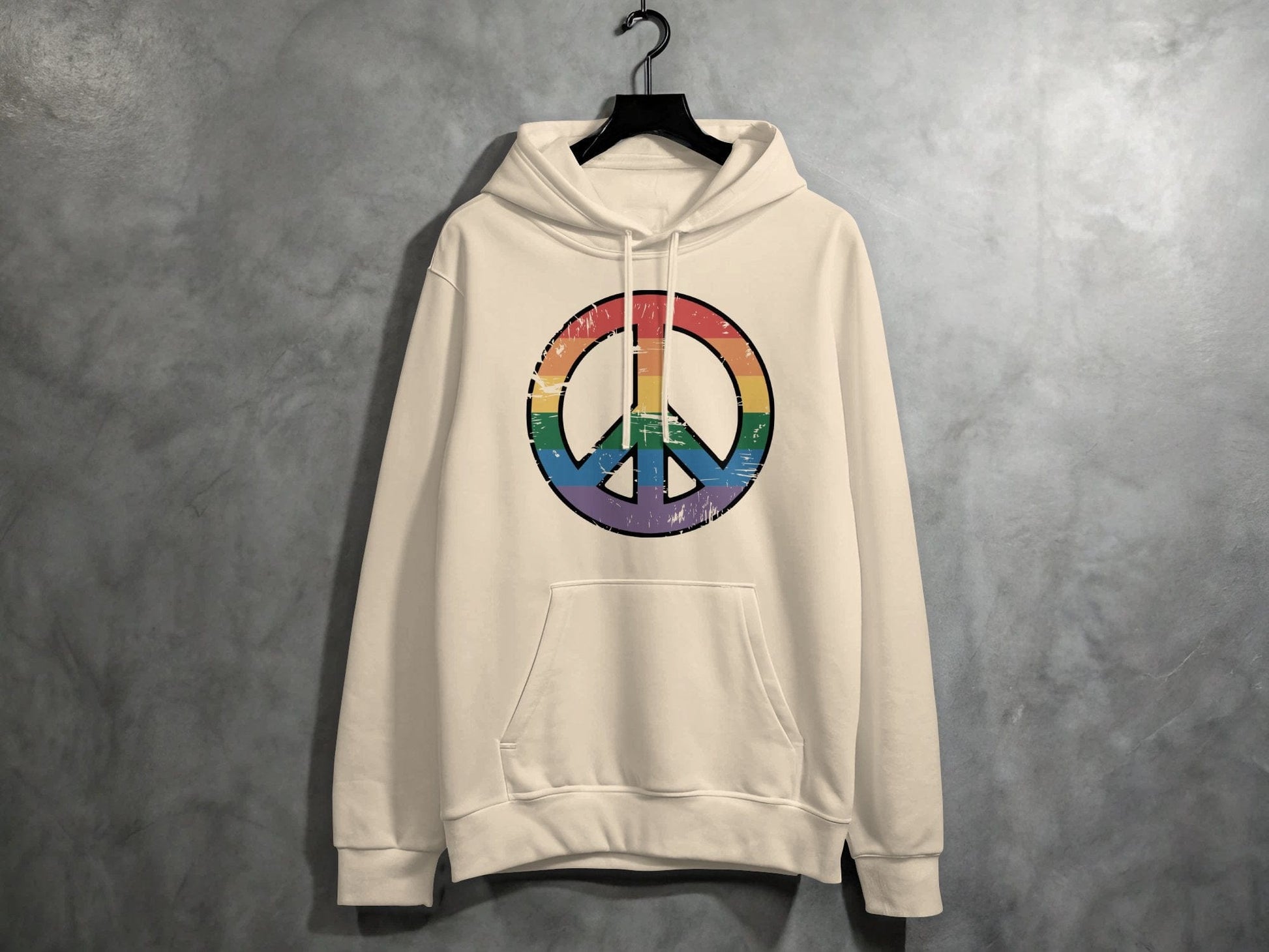 Vintage Rainbow Peace Symbol Hoodie S / Sand