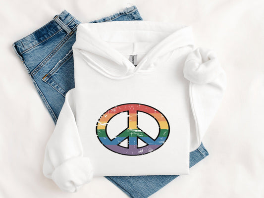 Vintage Rainbow Peace Symbol Hoodie S / White