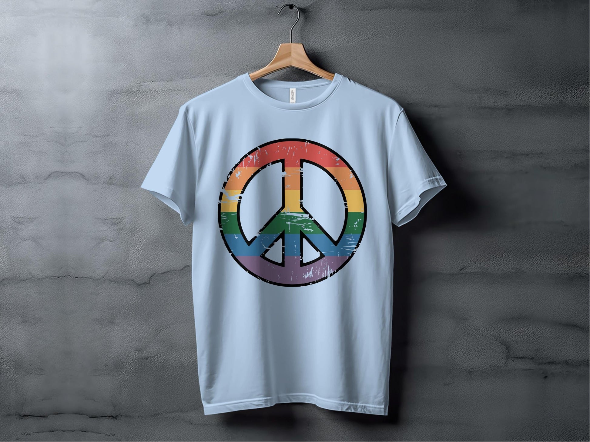 Vintage Rainbow Peace Symbol Tee XS / Baby Blue