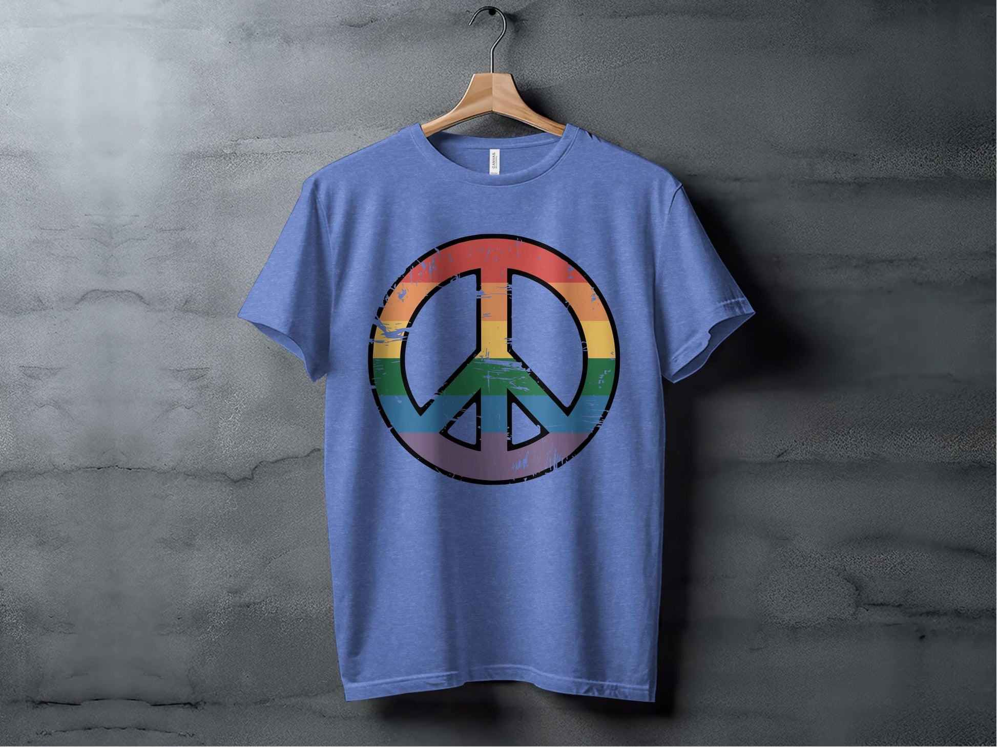 Vintage Rainbow Peace Symbol Tee XS / Heather Columbia Blue